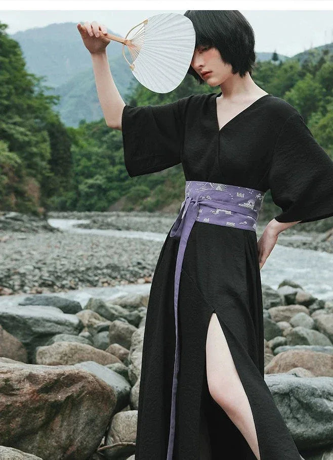 traditional chinese dress black style improvement NA-07.09.25AM Maggie Black Cotton Poplin delicate to the touch Color:FRENCH-NAVY