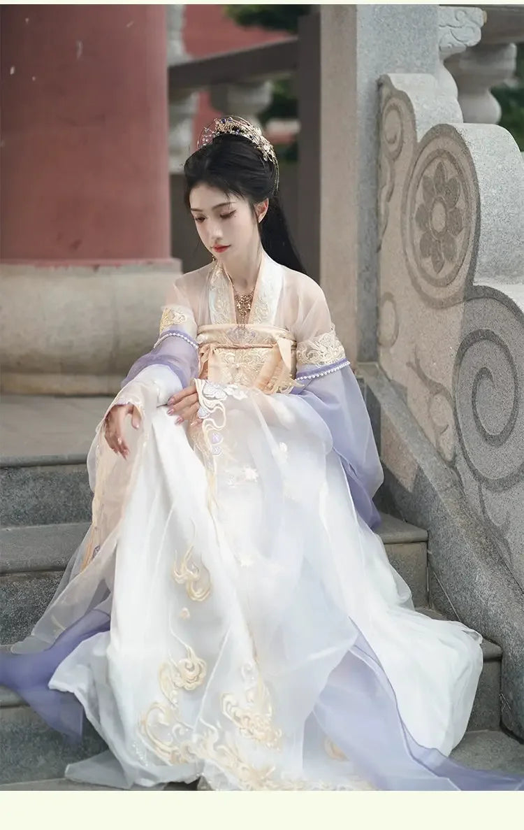 White Hanfu female chest-length spring and autumn Hanfu daily elegant Embroidery pearl armband / L White Hanfu female chest-length spring and autumn Hanfu daily elegant Embroidery pearl armband / L