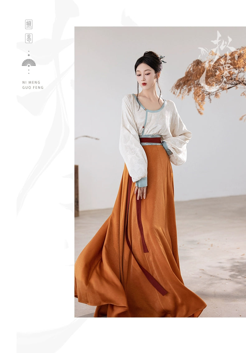 This orange modern hanfu features elegant hanfu sleeves, a stylish hanfu jacket, and timeless Ming Dynasty hanfu charm. Perfect as a princess hanfu dress, fairy hanfu dress, or casual hanfu, it’s great for hanfu cosplay or as a warm winter hanfu. Pair with a hanfu shirt or wear it as a modern hanfu dress. Shop authentic orange hanfu at our trusted hanfu shop, offering modernised hanfu and styles from the best Chinese designer clothing websites and modern Chinese clothes collections.