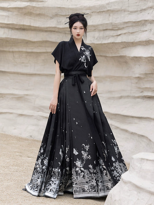 Original imitation luodian horse face skirt, new Chinese style, daily work, improved short-sleeved Hanfu summer