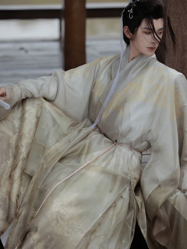 [Bright moon light breeze] Hanfu men's printing smudges Ming-made Taoist robes