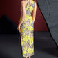 Jacquard gold yellow dyed bamboo sleeveless medium and long cheongsam