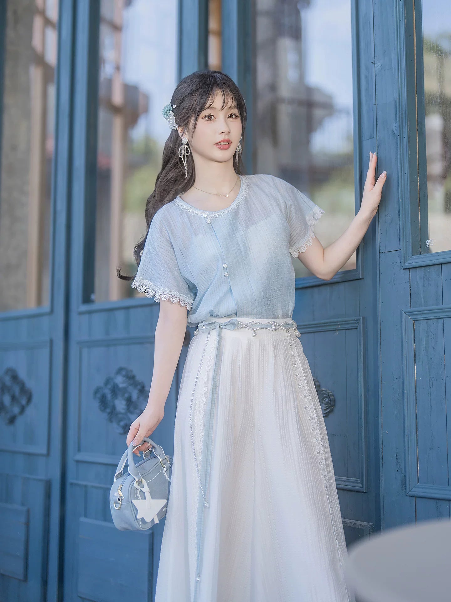 Sea Salt Bubble modern Hanfu Tencel top and Song pants product photo 1