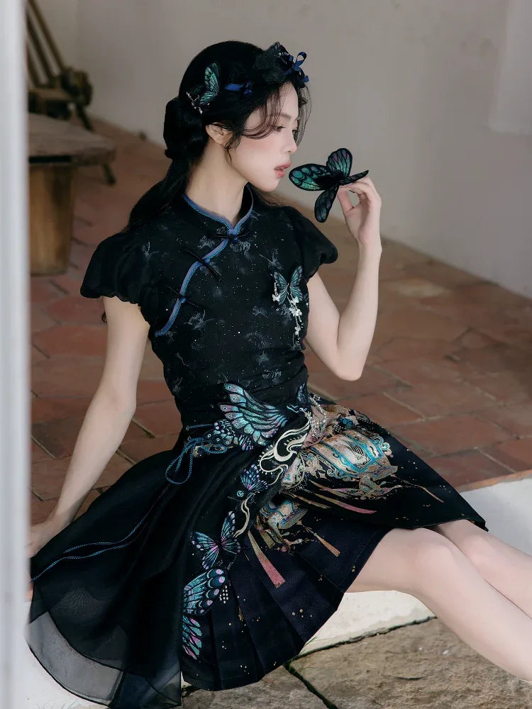 oriental dress short Women's Cheongsam Lace Embroider Wedding Bride Dress Chinese Evening Mini Dress