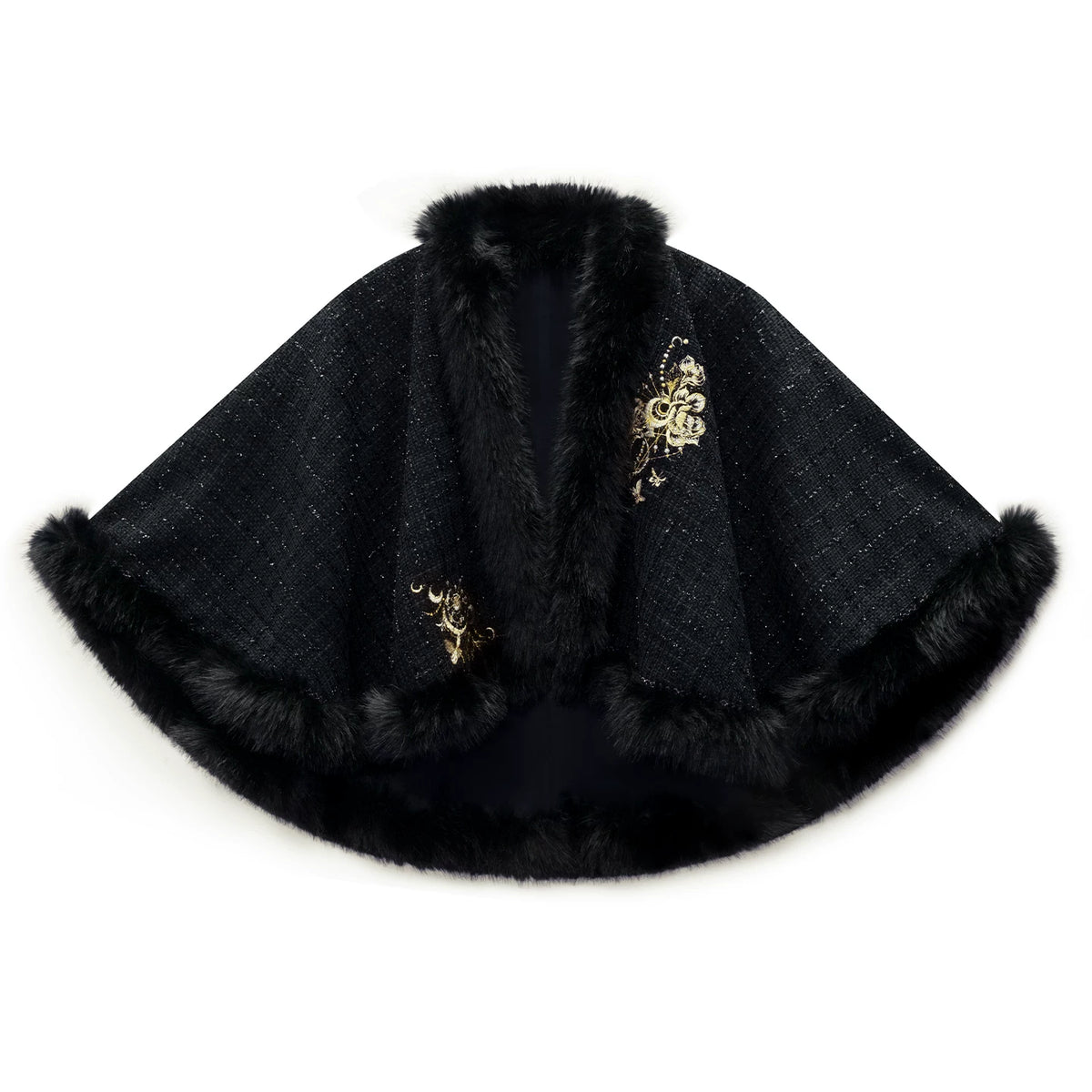 Black gold-detail cape displayed alone