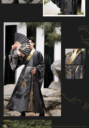 Song Dynasty Hanfu: Elegant Yuanshi large-sleeved shirts, noble Jin and Tang Dynasty menswear, adorned with jade pendants and fans. Made in the Ming Dynasty Taoist robes: gold and black textured, embodying aristocratic refinement.