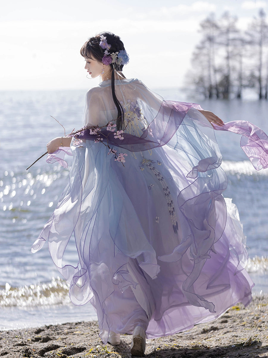 Step into the elegance of Tang Dynasty fashion with our Princess Dress Hanfu. This exquisite purple Hanfu features delicate fairy embroidery, capturing the timeless beauty of ancient Chinese attire. Explore our collection of traditional dresses, accessories, and sewing patterns, designed to celebrate the rich heritage of Hanfu fashion. Elevate your style and embrace the allure of classical Chinese elegance with our Princess Dress Hanfu.