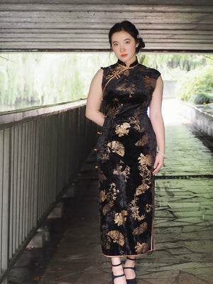 Plus Size Sleeveless Qipao – New Chinese Style Vintage-Inspired Gold Foil Cheongsam for Women - Yandan_Hanfu