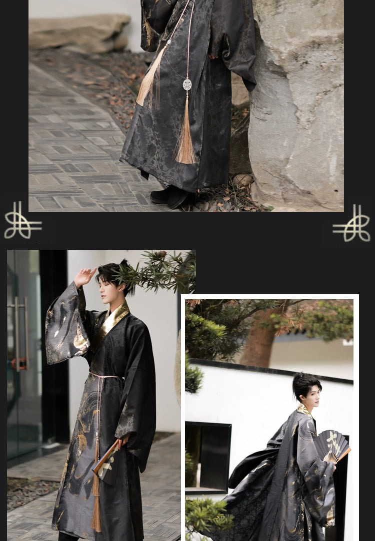 Song Dynasty Hanfu: Elegant Yuanshi large-sleeved shirts, noble Jin and Tang Dynasty menswear, adorned with jade pendants and fans. Made in the Ming Dynasty Taoist robes: gold and black textured, embodying aristocratic refinement.