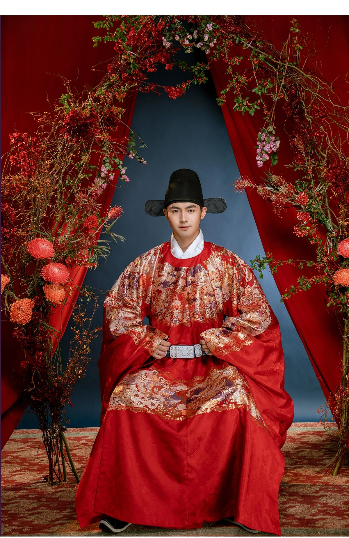 Ming-Dynasty wedding clothes round neck robe men's stand-up collar large-sleeved jacket Xiacheng horse face skirt women's Hanfu