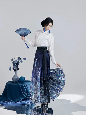 This blue modern hanfu features elegant hanfu sleeves, a stylish hanfu jacket, and timeless charm. Perfect as a princess hanfu dress, fairy hanfu dress, or casual hanfu, it suits every hanfu woman. Inspired by Ming Dynasty hanfu, this modern hanfu dress pairs beautifully with a hanfu shirt for a layered look. Ideal for hanfu cosplay or as a cozy winter hanfu, it’s available at our trusted hanfu shop. Wondering where to buy hanfu? Find the best modernised hanfu and blue hanfu designs here.