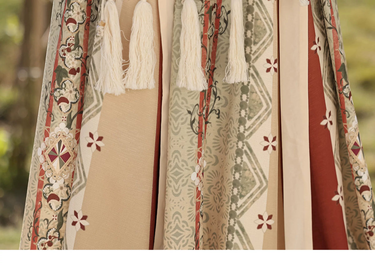 Red green and cream printed skirt panels