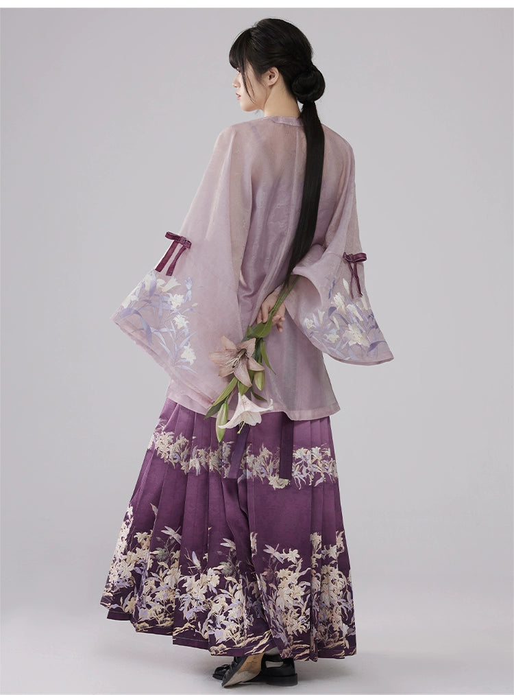 [Mountain Mist Lily] Imitation Makeup Flower Horse Dress Crew Neck Ming Hanfu Suit Women