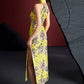 Jacquard gold yellow dyed bamboo sleeveless medium and long cheongsam