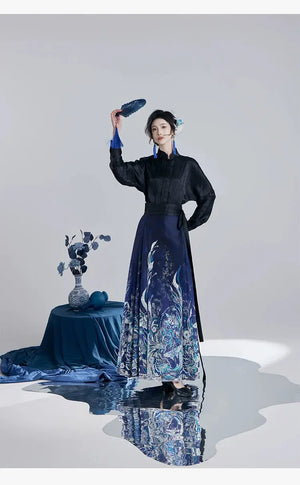 This blue modern hanfu features elegant hanfu sleeves, a stylish hanfu jacket, and timeless charm. Perfect as a princess hanfu dress, fairy hanfu dress, or casual hanfu, it suits every hanfu woman. Inspired by Ming Dynasty hanfu, this modern hanfu dress pairs beautifully with a hanfu shirt for a layered look. Ideal for hanfu cosplay or as a cozy winter hanfu, it’s available at our trusted hanfu shop. Wondering where to buy hanfu? Find the best modernised hanfu and blue hanfu designs here.