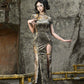 Spring Dragon Festival, Chinese national style disc buckle slim fish tail long slit cheongsam dress