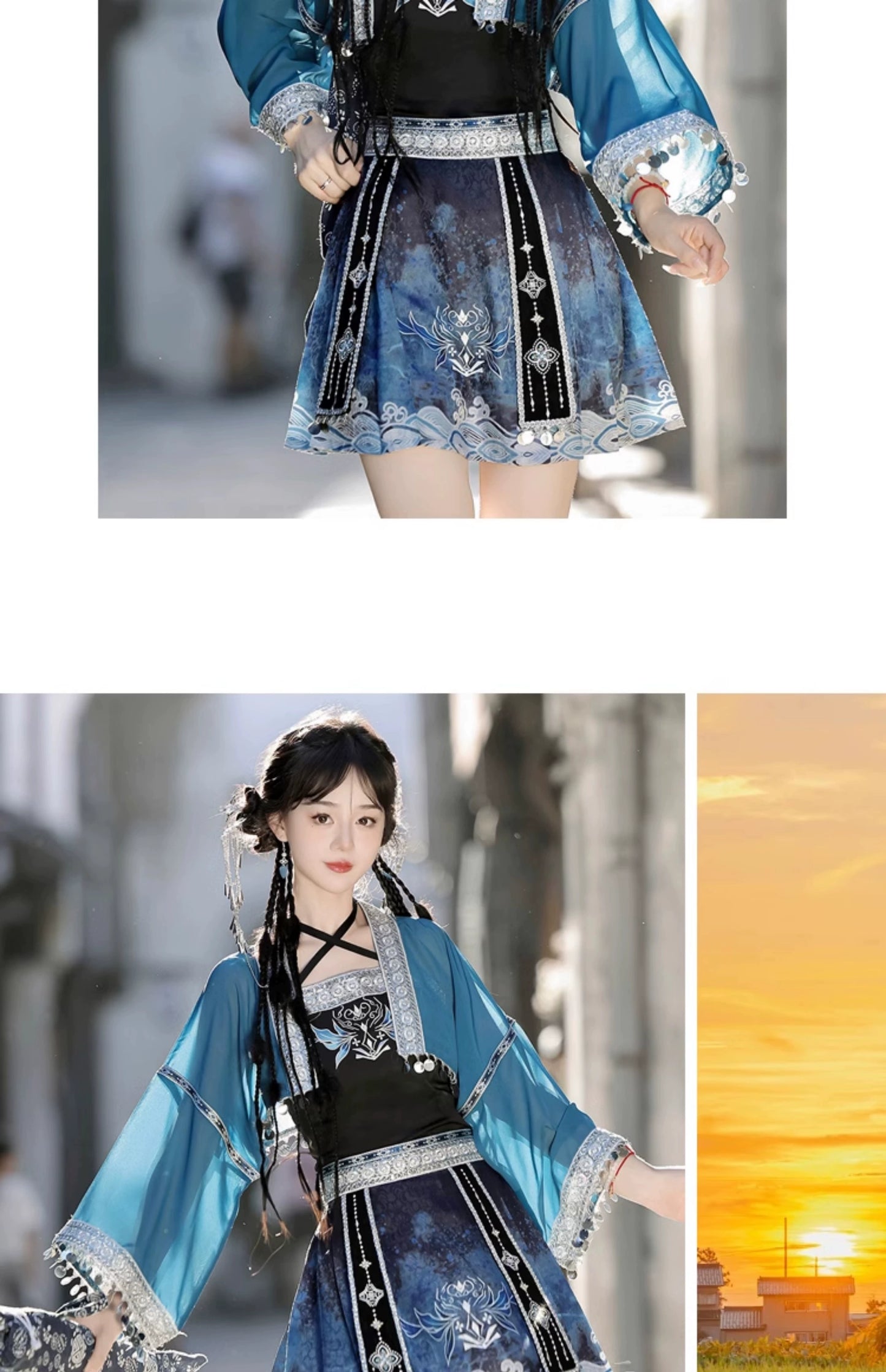 Silver Bell Hanfu Women's Han Element Improved Top Half Skirt Ancient Clothing Full Set Miao Xinjiang Exotic Style Daily