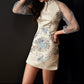 White Splicing sleeves slim-fitting split-ended jacquard short cheongsam skirt