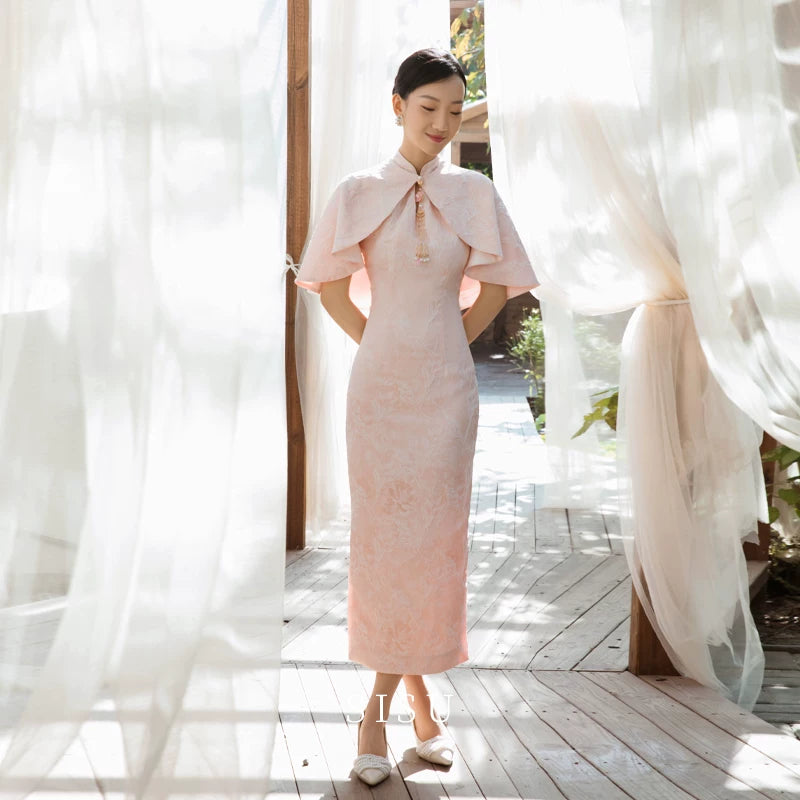 Pink cheongsam wedding dress Bridal gown shawl two-piece autumn and winter engageme Yandan_Hanfu Pink cheongsam wedding dress Bridal gown shawl two-piece autumn and winter engageme Yandan_Hanfu