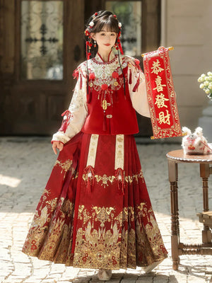 Heavenly Steed Blessing – New Year Hanfu-Inspired Dress Set | Auspicious Winter Outfit for Festive Celebrations - Yandan_Hanfu