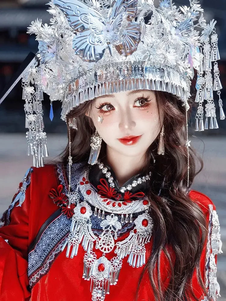 New Amao Miao clothing women's red wedding clothes Miao Jiang girls dress dress travel photography clothing headdress collar / M New Amao Miao clothing women's red wedding clothes Miao Jiang girls dress dress travel photography clothing headdress collar / M