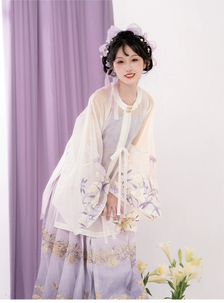 [Mountain Mist Lily] Imitation Makeup Flower Horse Dress Crew Neck Ming Hanfu Suit Women