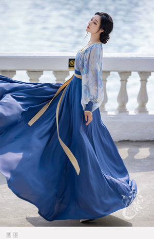 This blue modern hanfu features elegant hanfu sleeves, a stylish hanfu jacket, and timeless charm. Perfect for a princess hanfu dress, fairy hanfu dress, or casual hanfu, it suits every hanfu woman. Layer with a hanfu shirt or wear as a modern hanfu dress, inspired by Ming Dynasty hanfu. Ideal for hanfu cosplay or as a cozy winter hanfu, it’s available at our trusted hanfu shop. Wondering where to buy hanfu? Start here for authentic styles.