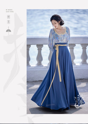 This blue modern hanfu features elegant hanfu sleeves, a stylish hanfu jacket, and timeless charm. Perfect for a princess hanfu dress, fairy hanfu dress, or casual hanfu, it suits every hanfu woman. Layer with a hanfu shirt or wear as a modern hanfu dress, inspired by Ming Dynasty hanfu. Ideal for hanfu cosplay or as a cozy winter hanfu, it’s available at our trusted hanfu shop. Wondering where to buy hanfu? Start here for authentic styles.