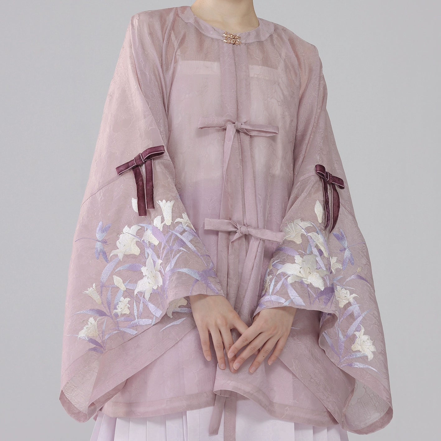 [Mountain Mist Lily] Imitation Makeup Flower Horse Dress Crew Neck Ming Hanfu Suit Women