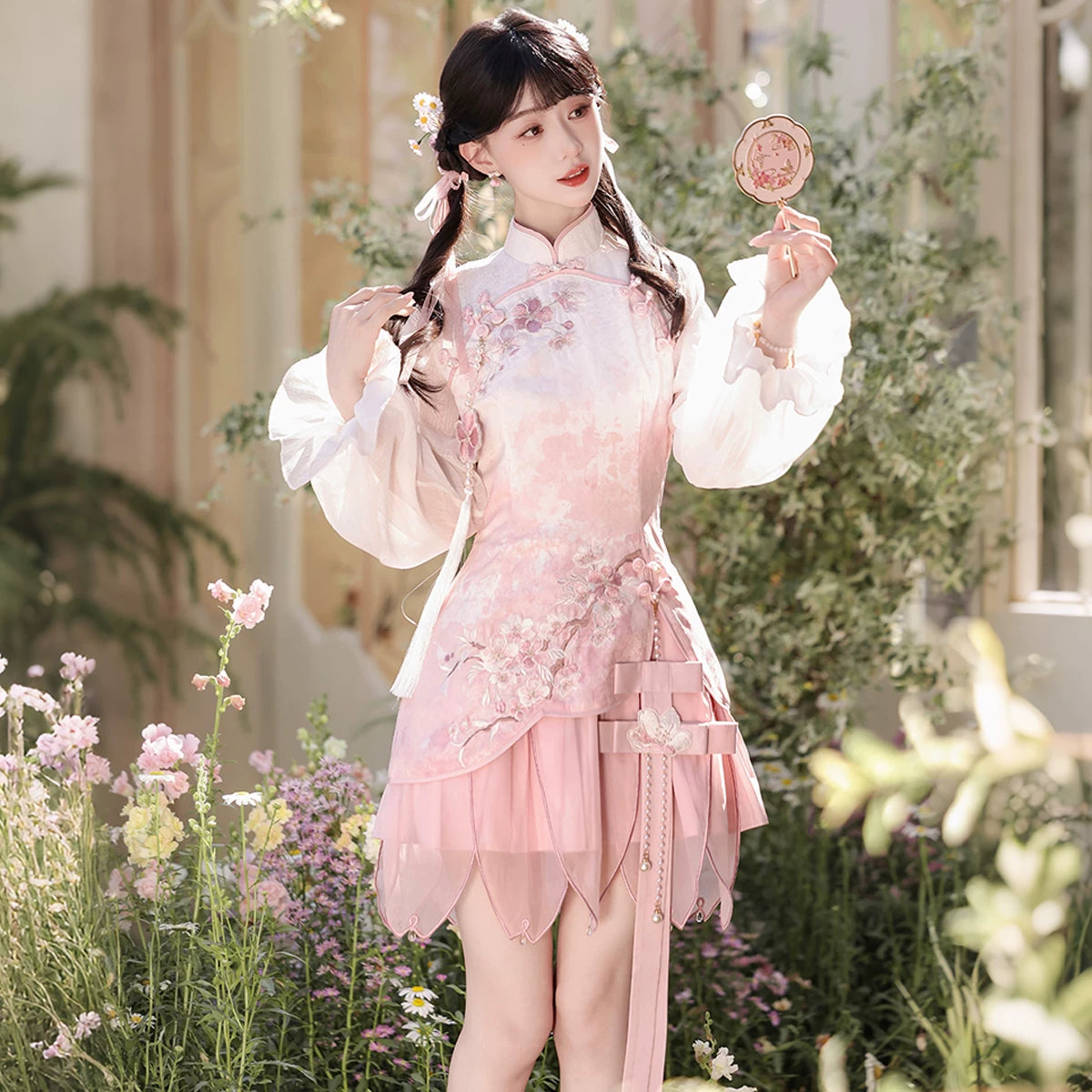 chinese mini dress Traditional Cheongsam Women Silk Satin Hanfu Qipao Size S-6XL Modern Cheongsam mini dress made of crepe for a flattering fit Pink Lolita Cheongsam Dress |