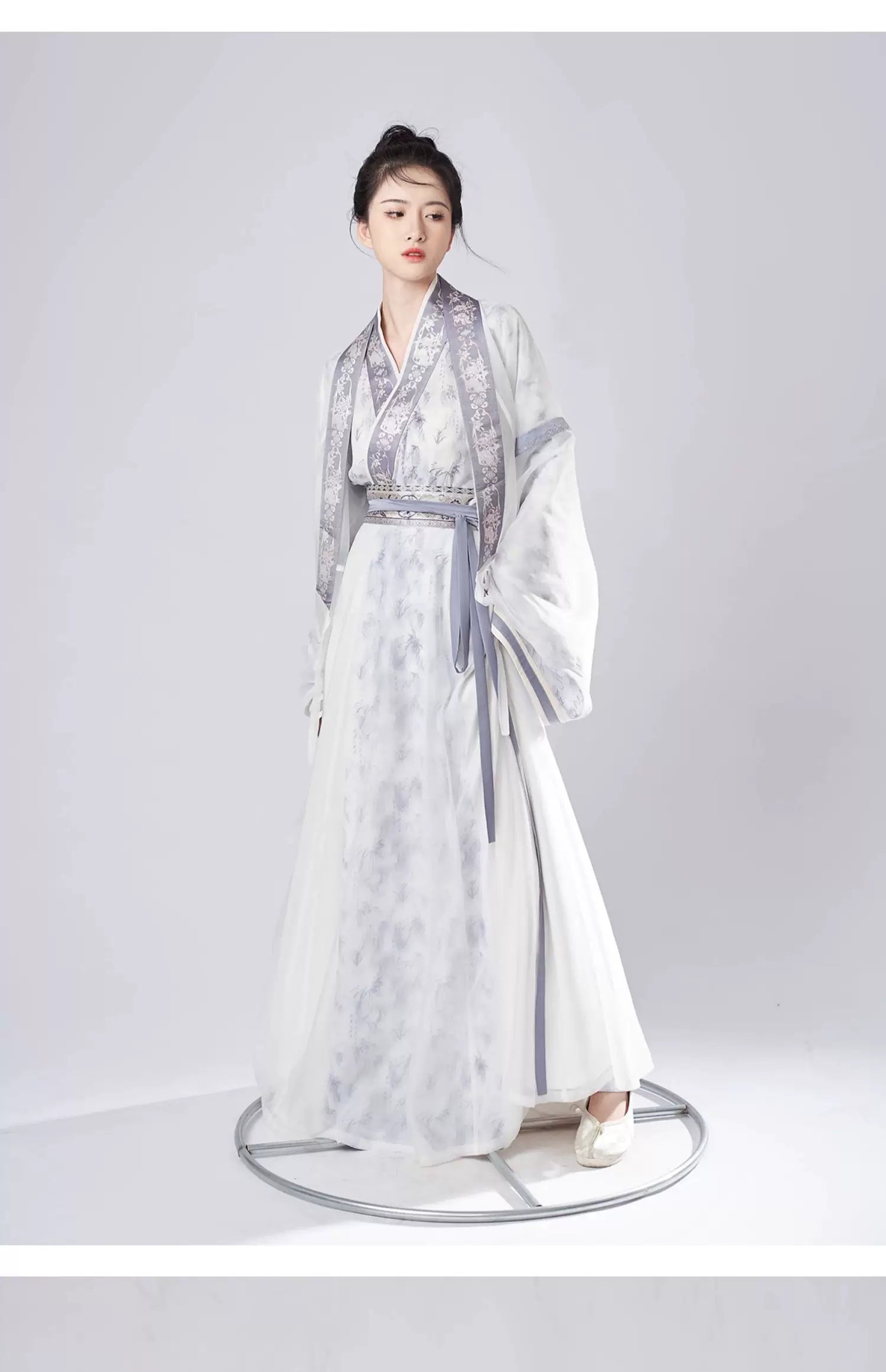 Ink Blue Jin Dynasty Hanfu Separates and 3-Piece Set - three-quarter styling view