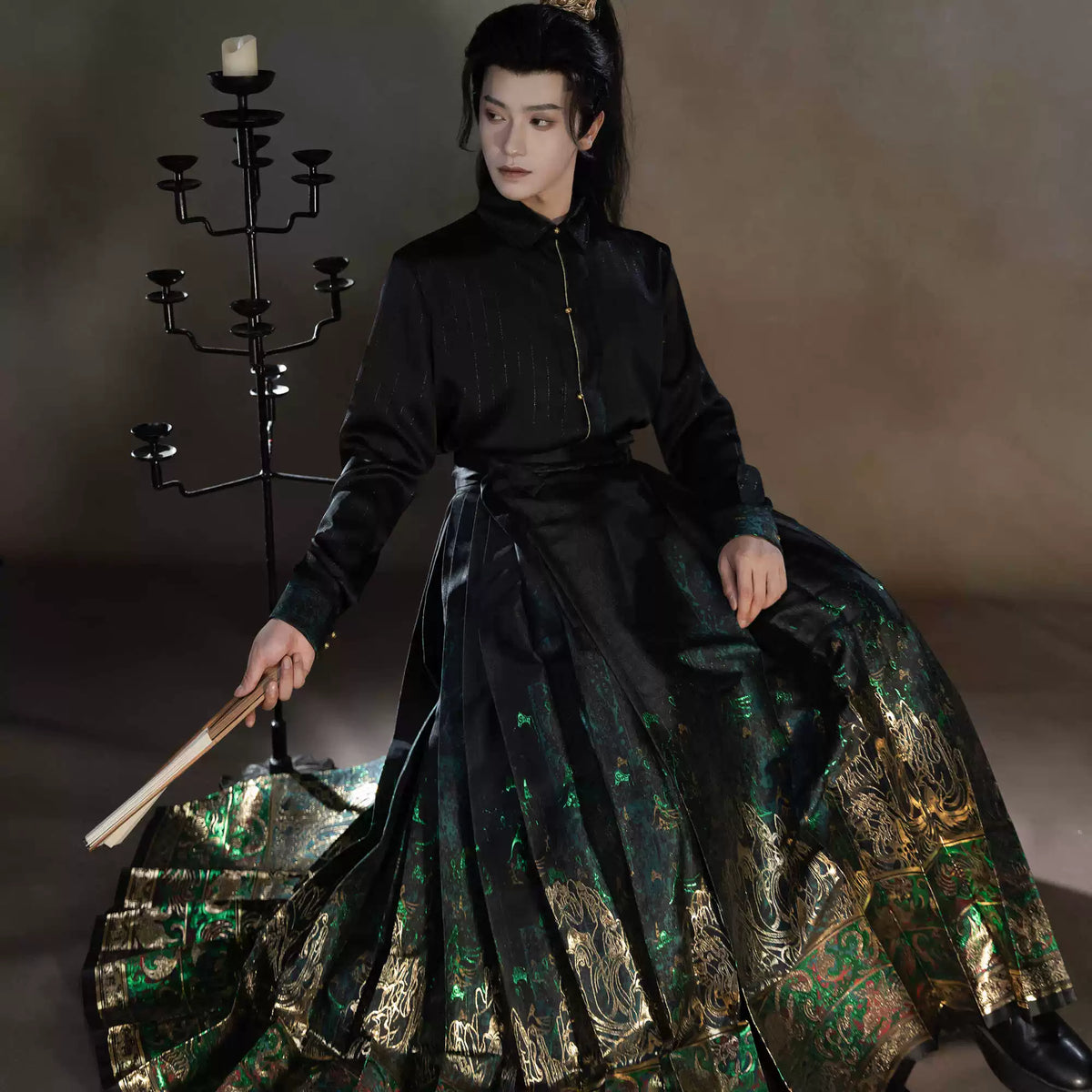 Full outfit showing the pleated skirt silhouette