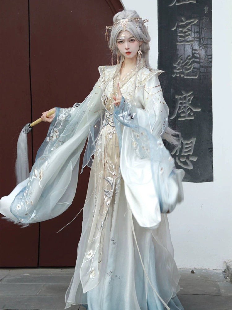Enjoy the ethereal beauty of ancient China by wearing our Wei and Jin embroidered Fairy White Hanfu. Impeccably crafted and decorated with intricate embroidery, this Hanfu embodies the elegance of traditional Chinese clothing. Whether you're attending a special occasion or just enjoying everyday elegance, our collection offers a variety of styles to suit your taste. Explore our fairy Hanfu, princess Hanfu and casual Hanfu series and experience the timeless charm of Hanfu fashion.