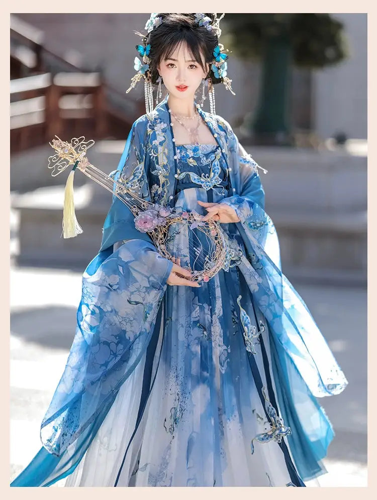 This blue hanfu for women features elegant hanfu sleeves, intricate hanfu patterns, and layered designs. Perfect as a princess hanfu dress, fairy hanfu dress, or sexy hanfu, it’s inspired by Tang Dynasty hanfu and ideal for hanfu cosplay or hanfu dance styles. Shop plus size hanfu, hanfu skirts, and more at our trusted hanfu shop. Wondering where to buy hanfu? Explore hanfu for sale from top Chinese clothing brands and the best Chinese designer clothing websites at our Chinese clothing store online.