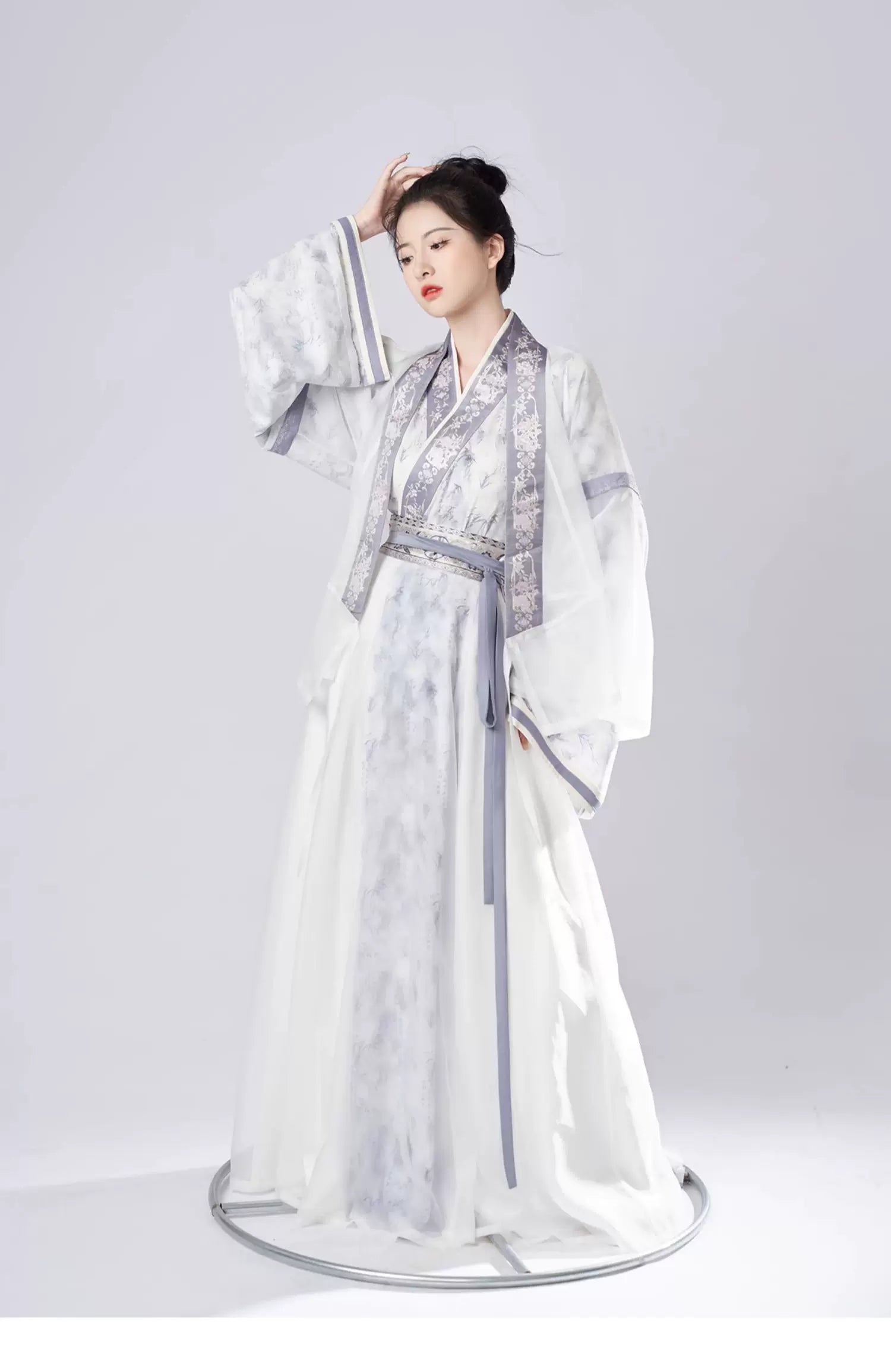 Ink Blue Jin Dynasty Hanfu Separates and 3-Piece Set - front styling view