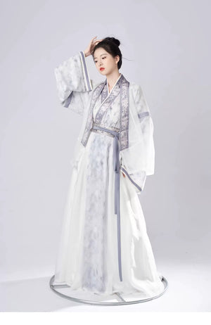 Ink Blue Jin Dynasty Hanfu Separates and 3-Piece Set - front styling view