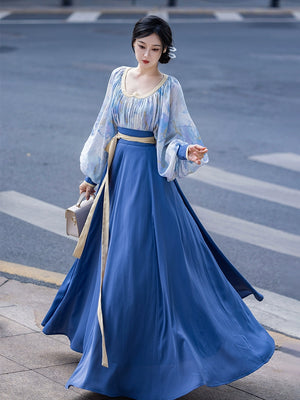 This blue modern hanfu features elegant hanfu sleeves, a stylish hanfu jacket, and timeless charm. Perfect for a princess hanfu dress, fairy hanfu dress, or casual hanfu, it suits every hanfu woman. Layer with a hanfu shirt or wear as a modern hanfu dress, inspired by Ming Dynasty hanfu. Ideal for hanfu cosplay or as a cozy winter hanfu, it’s available at our trusted hanfu shop. Wondering where to buy hanfu? Start here for authentic styles.