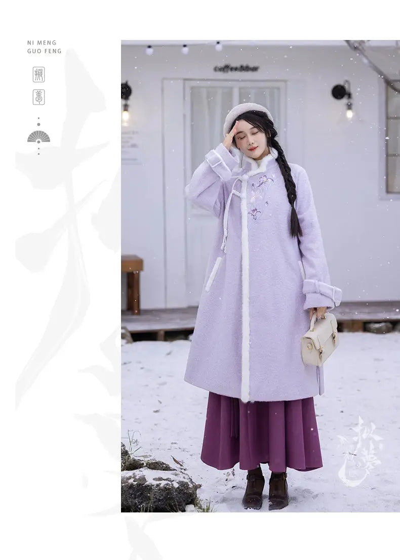 Full view of purple Hanfu coat with embroidery