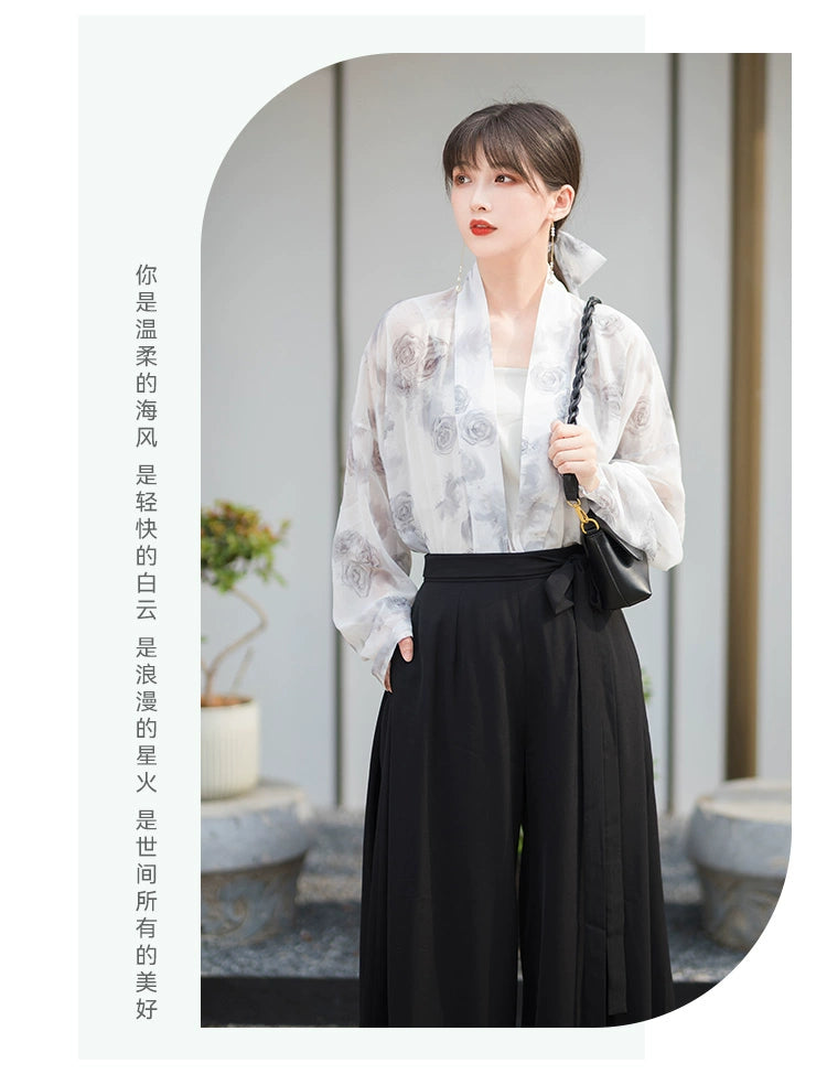 Three color Song style Modern Hanfu Short Shirt and Song Pants Hanfu Women's Summer