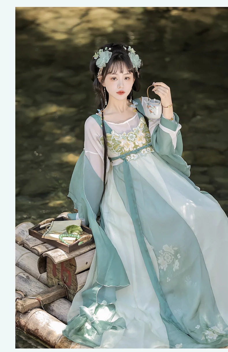 Discover green Traditional hanfu for women with elegant hanfu sleeves, intricate hanfu patterns, and layered designs. Perfect for princess hanfu dress, fairy hanfu dress, sexy hanfu, or hanfu cosplay. Pair with a hanfu skirt, hanfu coat, or dark green hanfu jacket. For men, shop modern hanfu male robes inspired by Tang Dynasty hanfu. Visit our hanfu shop for the best hanfu for sale. 