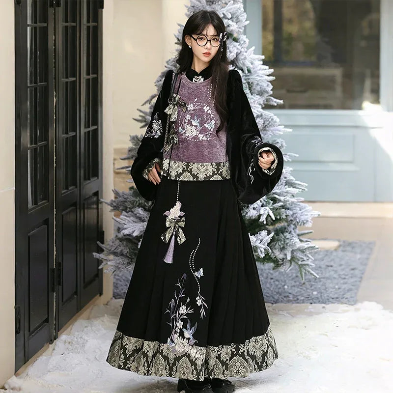 hanfu dress layers Pink Traditional Wei-Jin Style Double-Layer Hanfu Dress Set