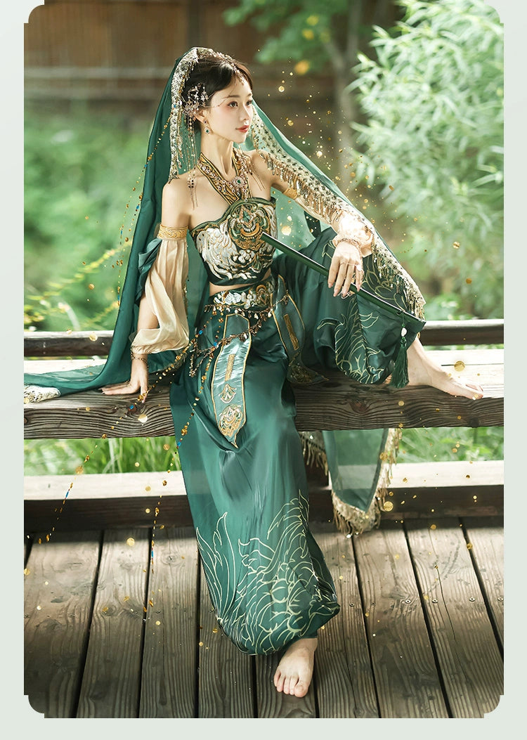 Discover green hanfu for women with elegant hanfu sleeves, intricate hanfu patterns, and layered designs. Perfect for princess hanfu dress, fairy hanfu dress, sexy hanfu, or hanfu cosplay. Pair with a hanfu skirt, hanfu coat, or dark green hanfu jacket. For men, shop modern hanfu male robes inspired by Tang Dynasty hanfu. Visit our hanfu shop for the best hanfu for sale.