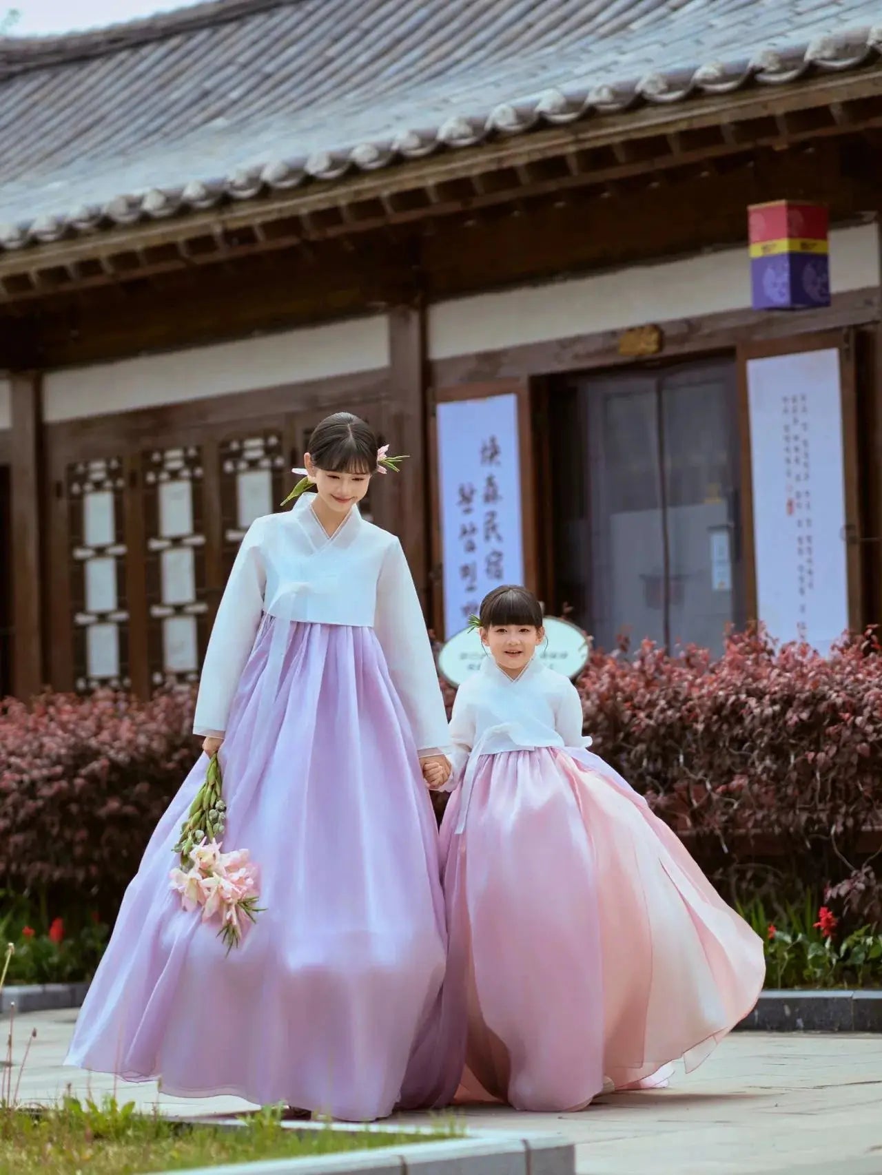 Family Matching Hanbok – Palace Style Purple&Pink Korean Ethnic Outfit for Parent & Child