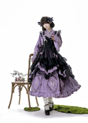 Chinese-Inspired Purple Lolita Dress – Elegant Daily Wear with Apron, Vintage Maid Style & Cottagecore Touch - Yandan_Hanfu