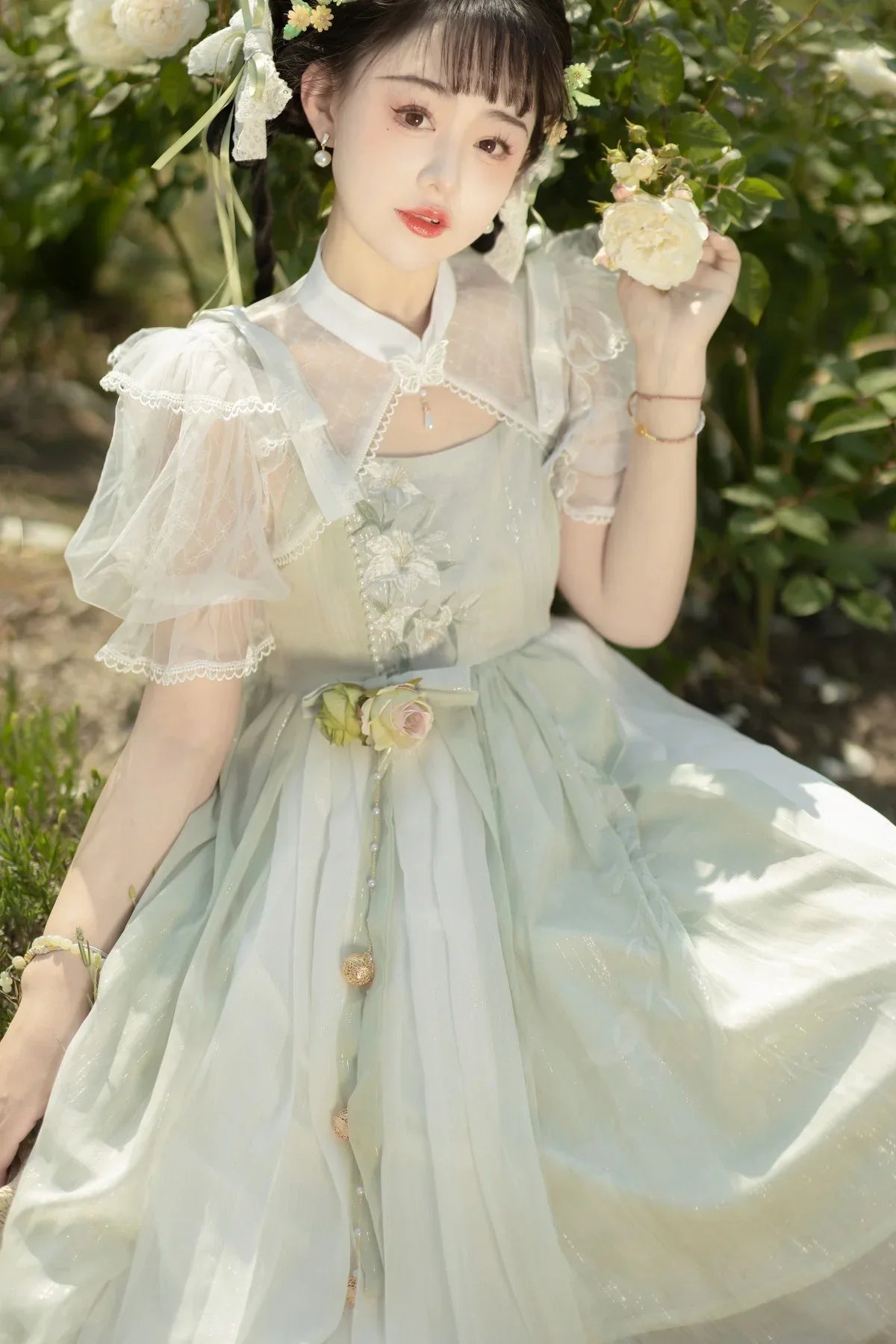 Chinese style lolita hanfu wind lily sweet girl han element green dre One set(Two- piece set) / L Chinese style lolita hanfu wind lily sweet girl han element green dre One set(Two- piece set) / L