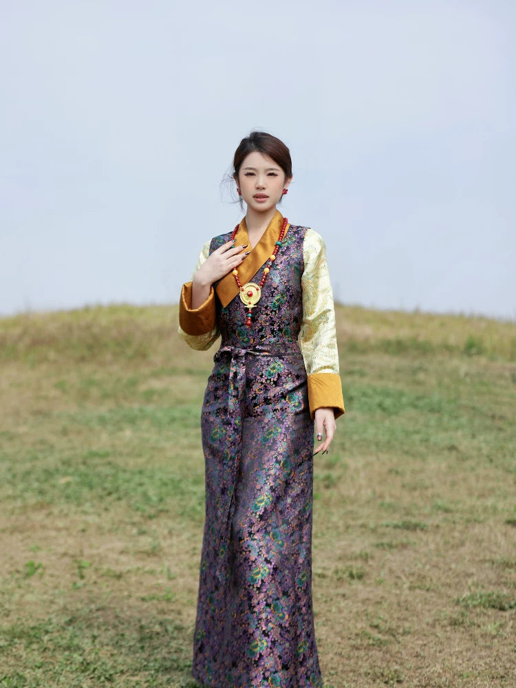 Improved Tibetan Dress | Women's Traditional Bola Xizang Clothing New Lhasa Style