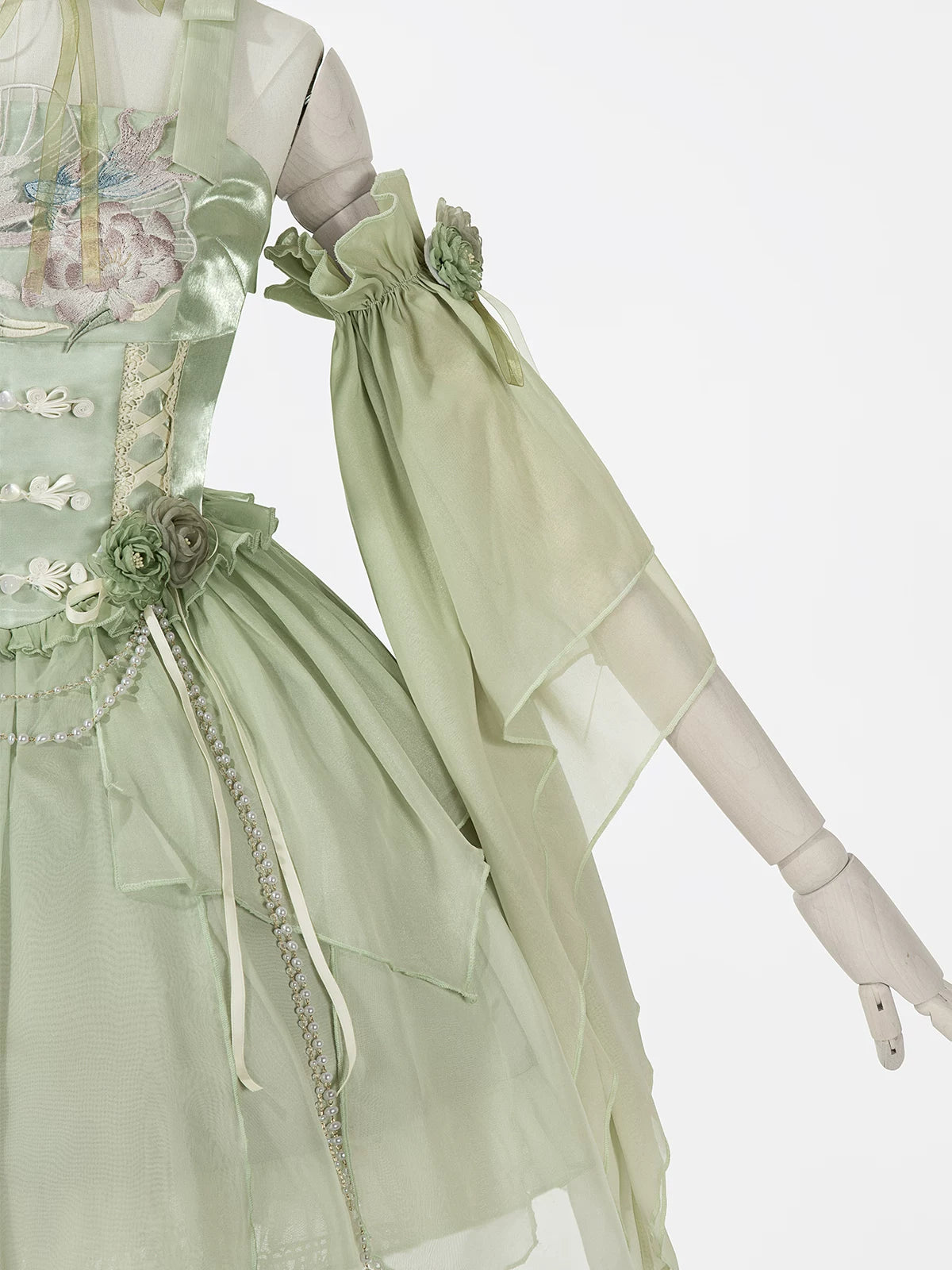 green suspender dress Green Embroidery Han Element Suspender Dress Set