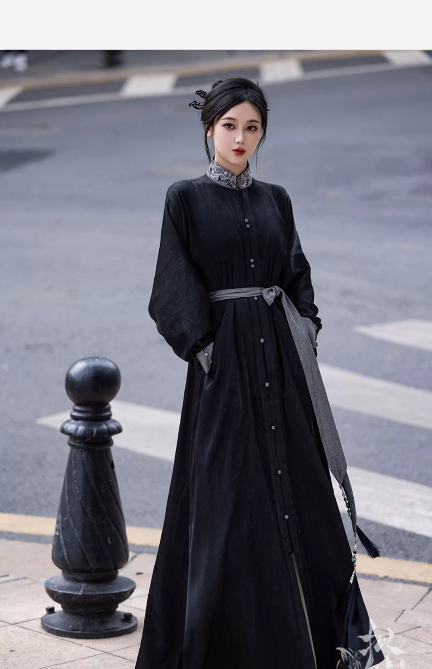 New Chinese style Everyday stand up collar dress shirt long skirt