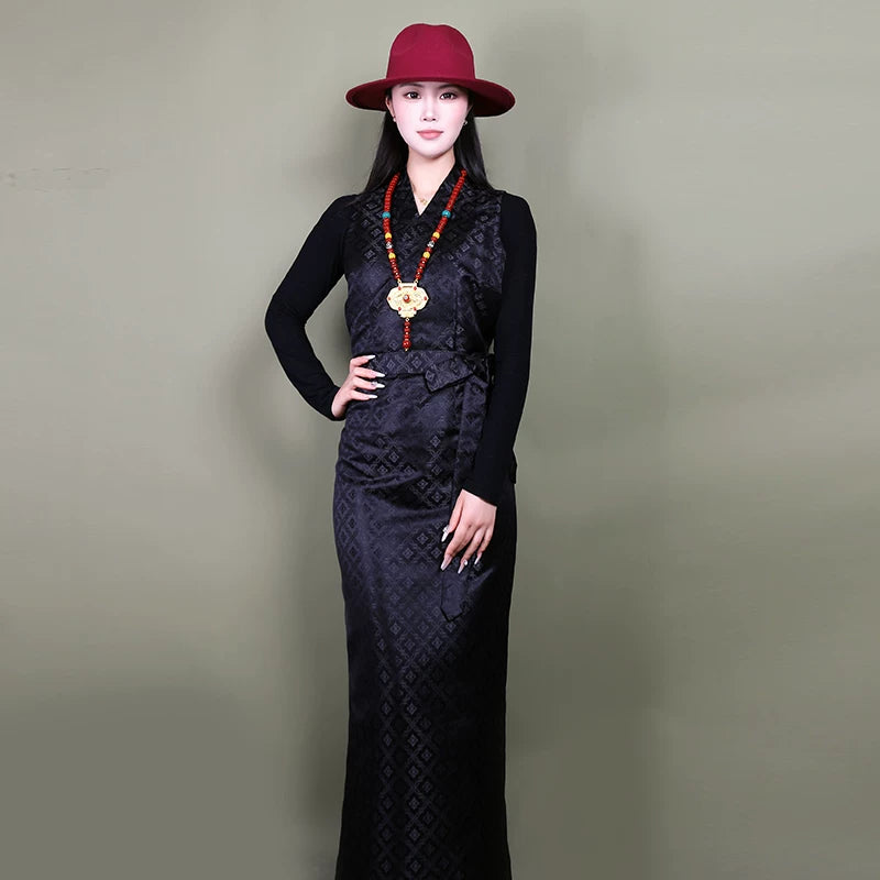 Tibetan Women's Dress | Sleeveless Kangba Bola Skirt for Dance Performance