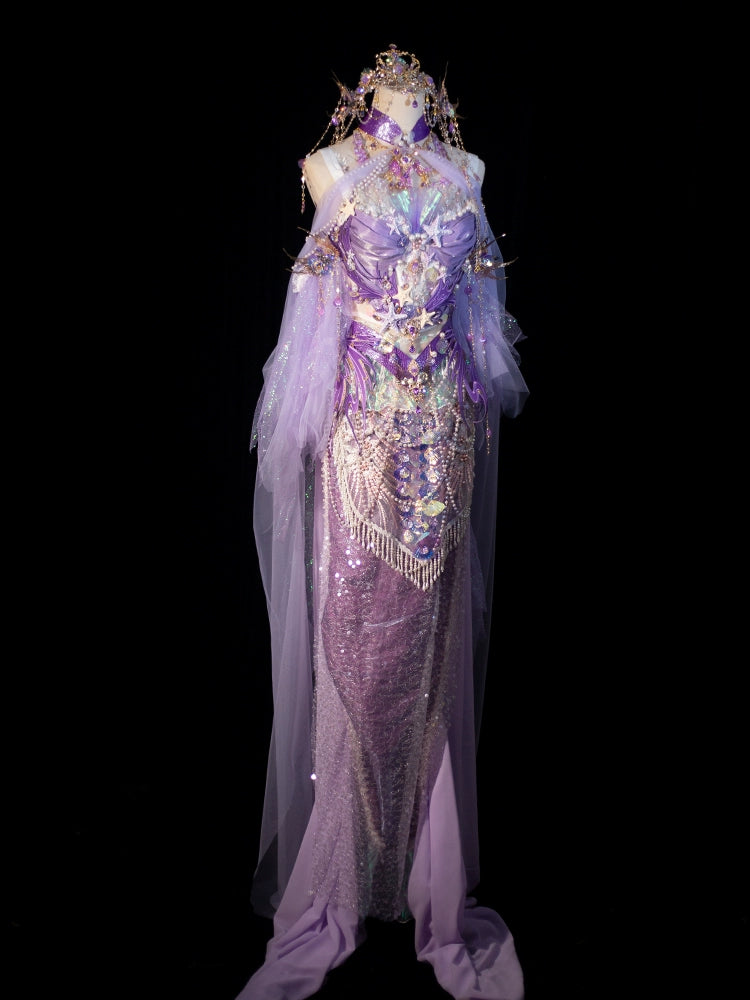 Purple Mermaid Princess Set – Handmade Ocean-Themed Corset & Tail Skirt for Beach Photography